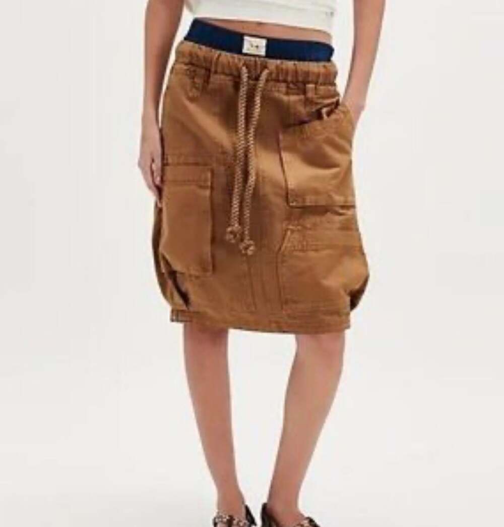 NWT Free People Carmen Midi Skirt Size L Tobacco Brown Tan Cargo Rope Tie L